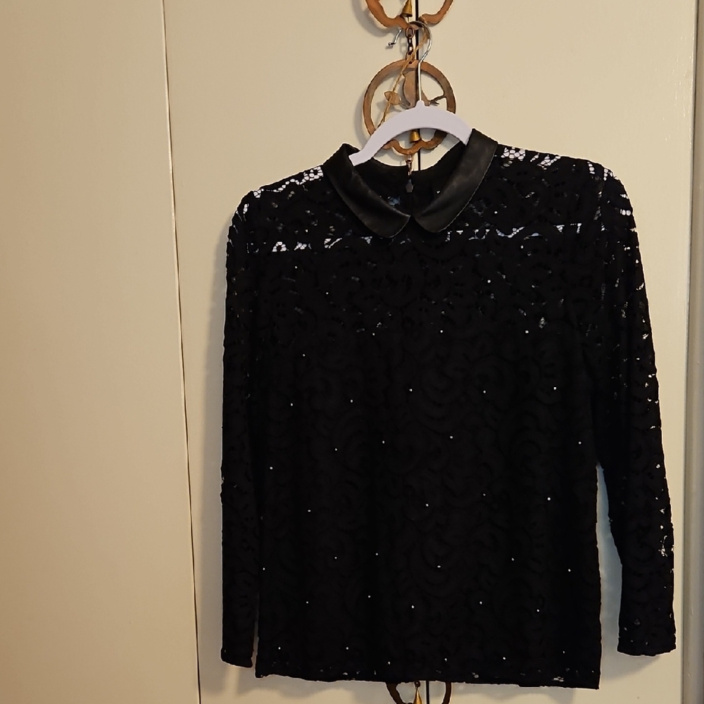 The Kooples Black Sequin Lace Blouse